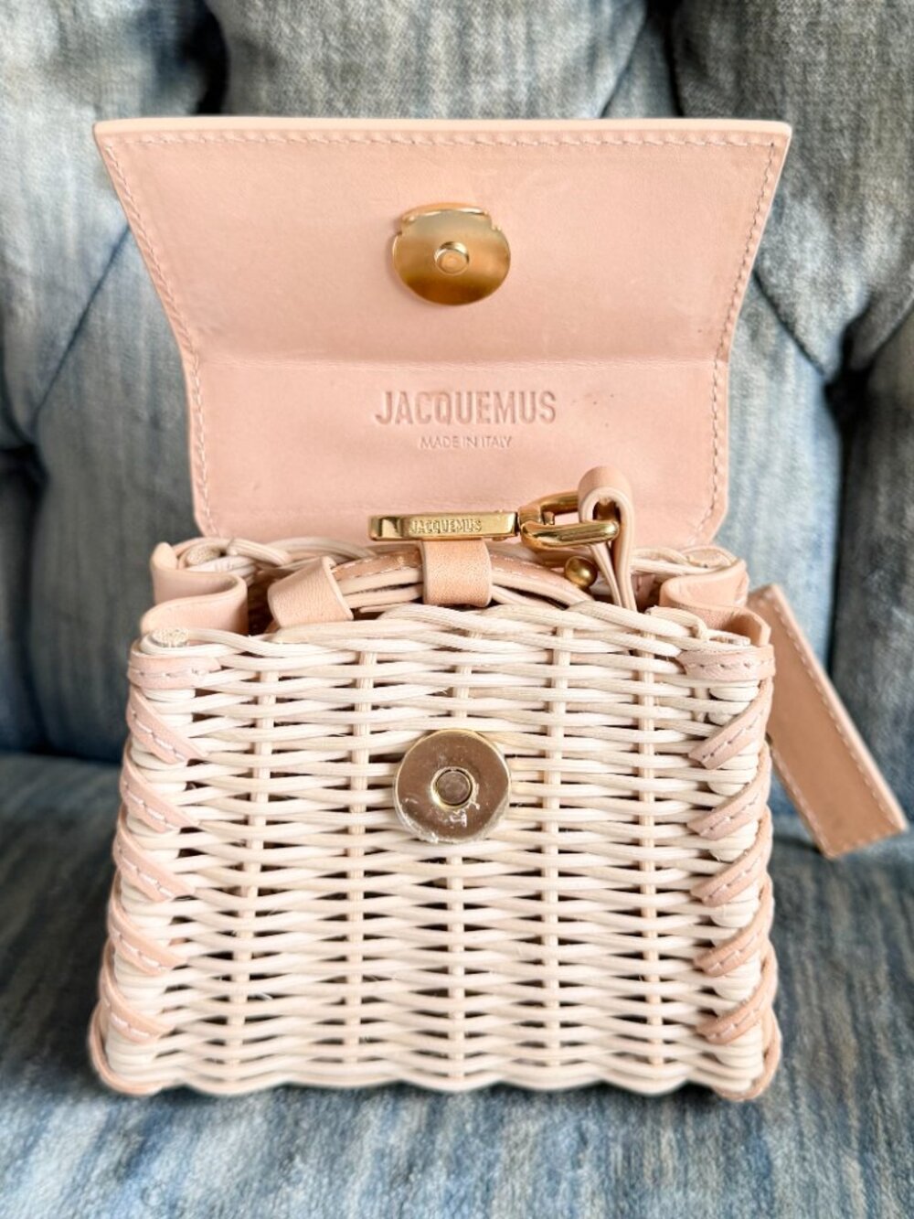 Jacquemus Le Petit Chiquito Wicker Crossbody Top Handle Micro Bag Nude Peach - Picture 6 of 13